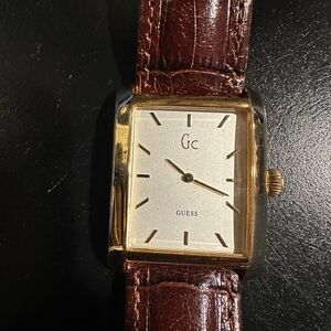 Guess Gold Case with Brown Leather Strap Watch
